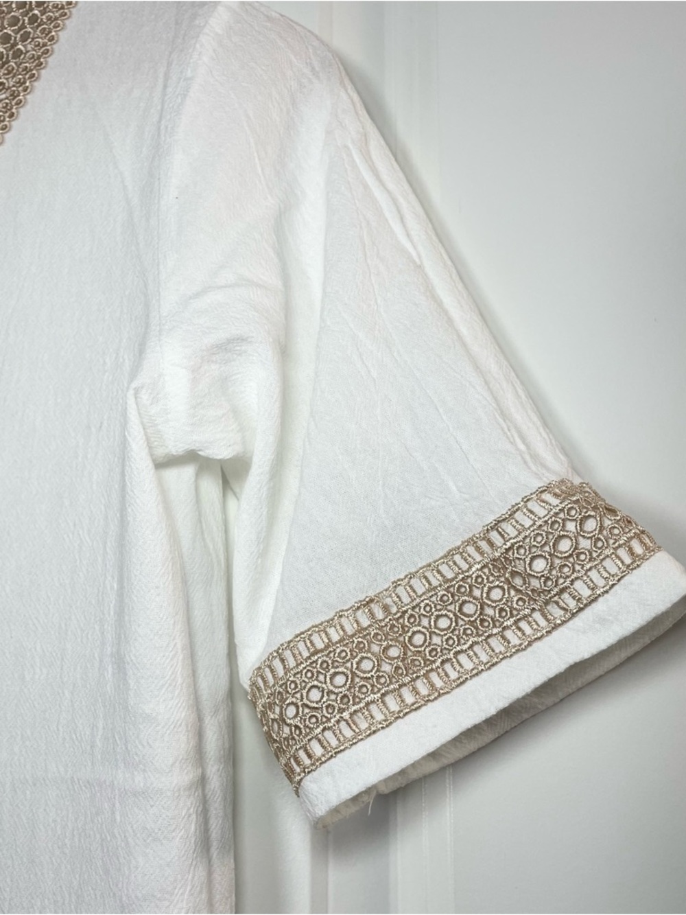 White Boho Tunic Dress Size S | Lace Trim V Neck Summer Casual - Picture 4 of 11